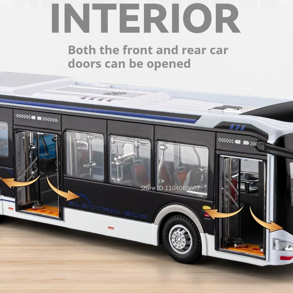 1:42 escala nova energia ônibus brinquedo modelos liga diecast puxar para trás portas abertas janela completa vidro som luz popular veículo brinquedos