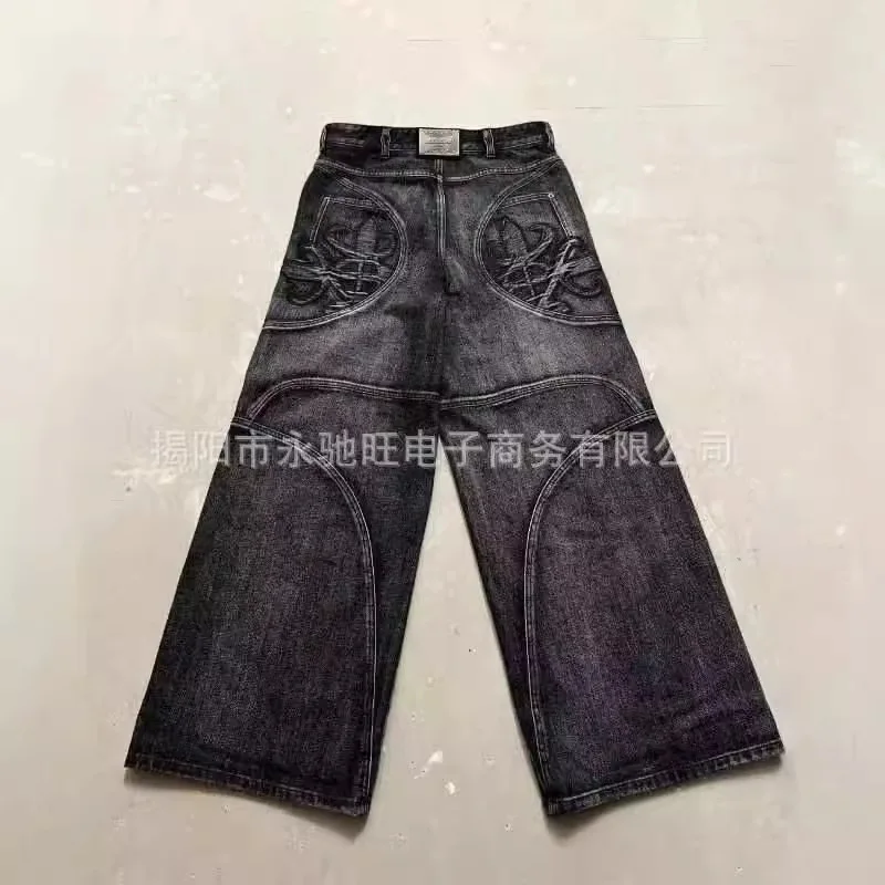 

Лето 2022, новые американские потертые джинсы с вышивкой в стиле ретро, мужские модные брендовые уличные свободные прямые джинсы
