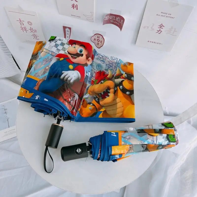 

Anime Super Mario Bros Manual Automatic Umbrella Cartoon Transparent Folding Portable Wind Resistant Sunshade Birthday Gifts