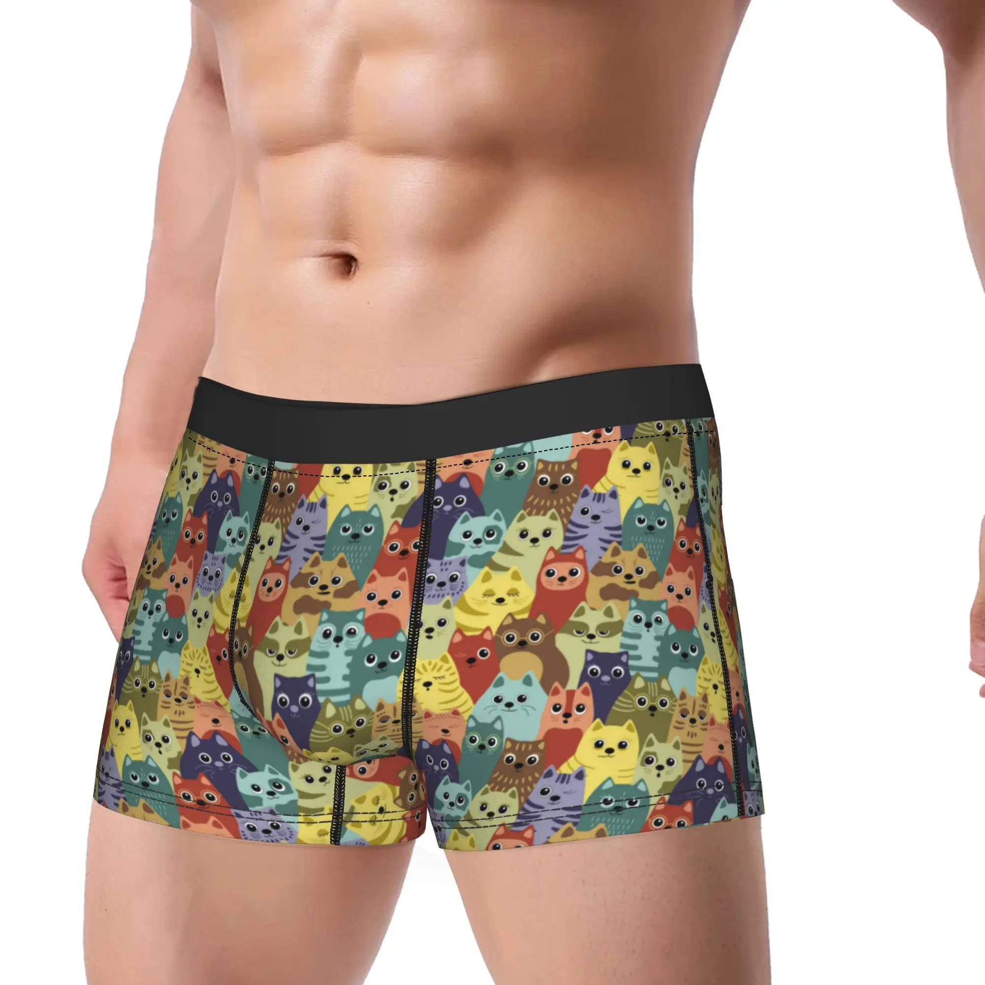 Cute Cats Animal Cartoon Doodle Boxershorts  Pouch Underwear High Quality Design Boxer Brief Sexy Soft Man Underpants Large Size
