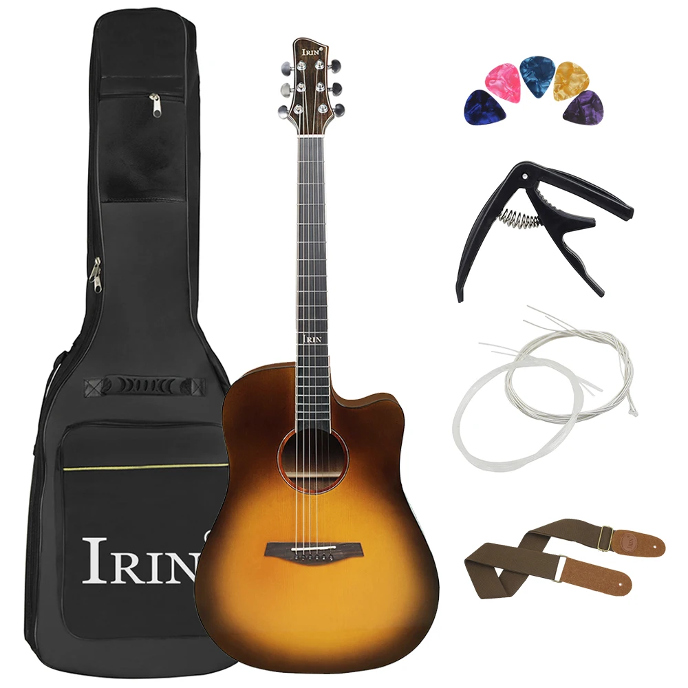 

6 Strings Acoustic Guitar 40 Inch Spruce Wood Panel Folk Guitarra with Bag Capo Strings Picks Strap Guitar Parts & Accessories