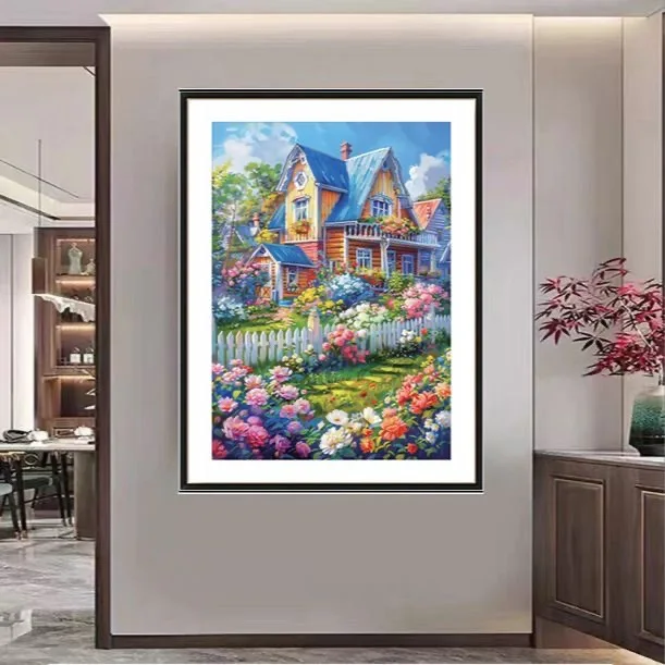 

Summer Sale 55x40cm Cross Stitch Embroidery Kit Garden Cottage Villa Needlework Cross-Stitching for Wall Home Decoration Gift