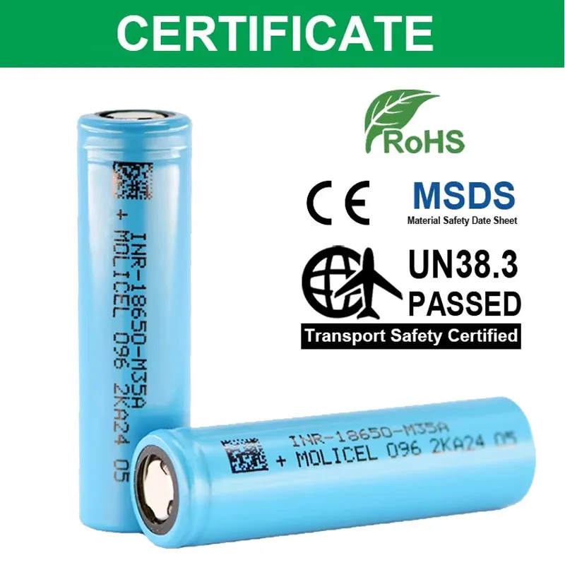 Original Molicel M35A INR 18650 Battery 3500mAh High Capacity Li-ion Rechargeable Batteries 10A 3.7V For E-Bike Flashlight Toys