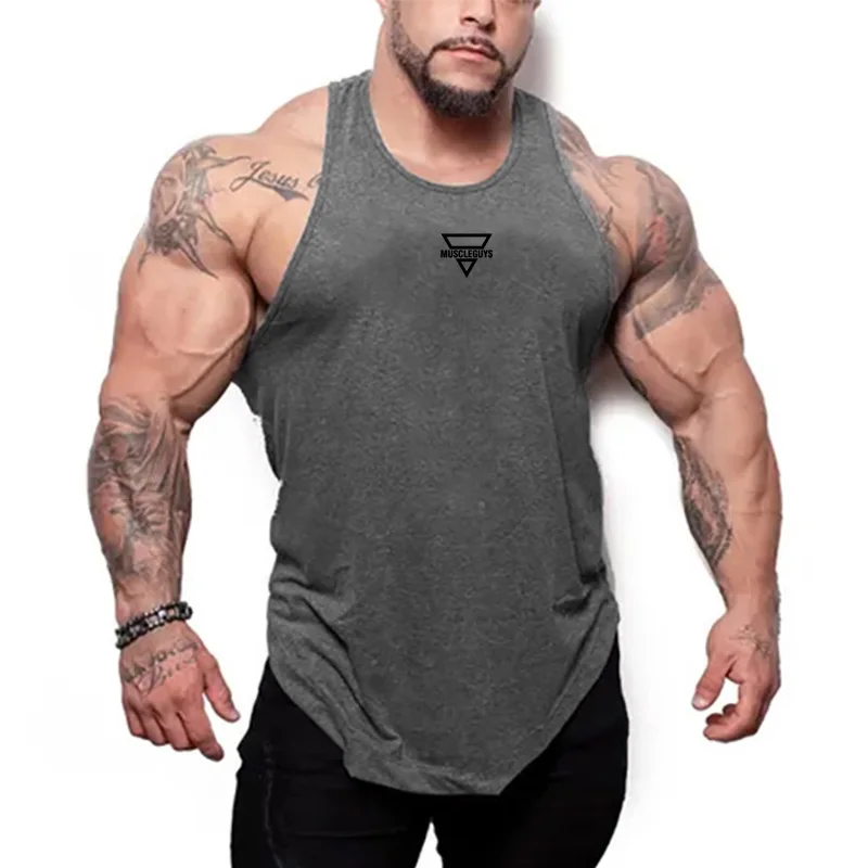 

Summer Casual Racer Back Tank Tops Men Cotton Clothing Gym Bodybuilding Sleeveless T-Shirt Fitness Loose Vest Muscle Singlets