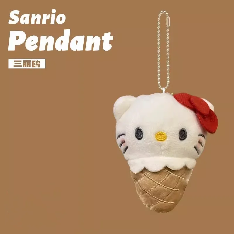 Sanrio Hellokitty Summer Ice Cream Cone Plush Doll Pendant Kawaii Girls Backpack Pendant Zipper Decoration Accessories Girl Gift