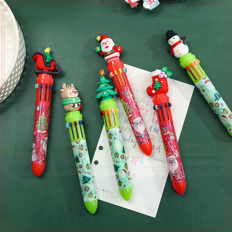 8 Pcs Wholesale Cartoon 10 Colors Christmas Ballpoint Pens, Snowman Christmas Tree Snowman Deer Socks Office Stationery Set