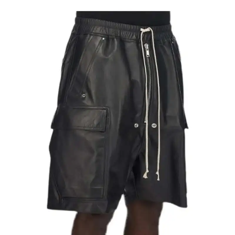 HKSH Trend Summer New Men's Sheep Leather Wide Legged Knee-length Pants Dropout Block Dark Work Shorts Punk Tide Capris HK0854