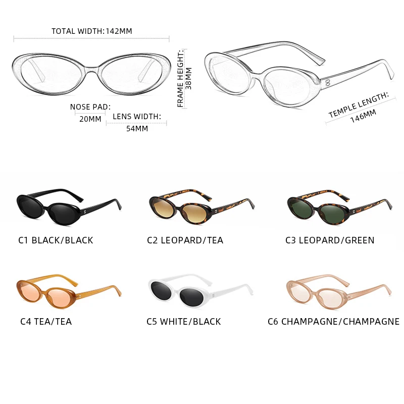 Luxury Cat Eye Sunglasses Women Retro Oval Black Sun Glasses Ladies Fashion Small Driving Shades Outdoor Eyeglasses UV400