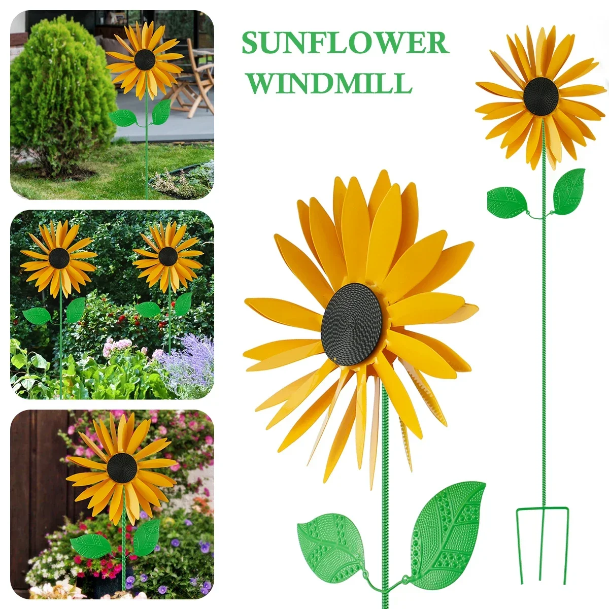 

Sunflower windmill ground plug 3D metal sunflower art sculpture wind spinner sunflower stake wrought iron garden lawn decoration