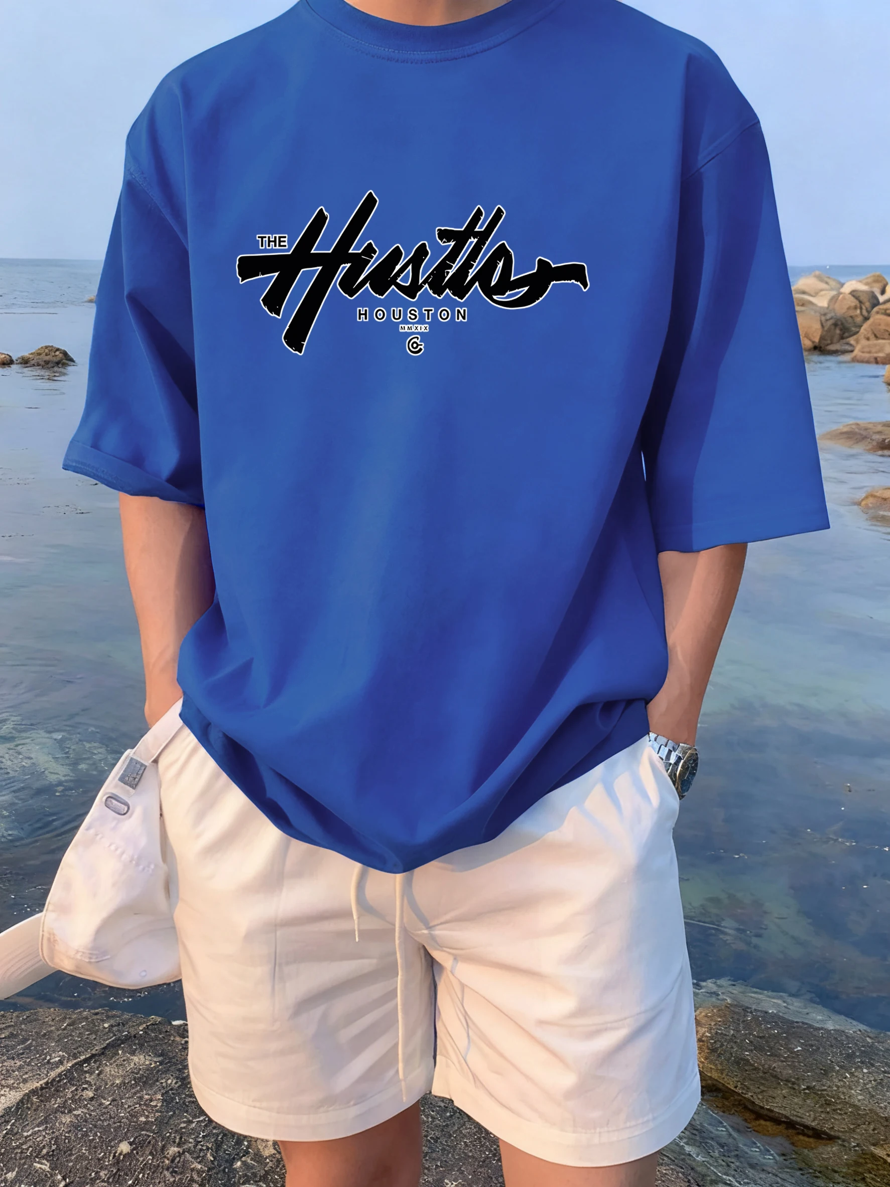 The Hustle هيوستن طباعة الرجال س الرقبة لينة تي شيرت الصيف سترة رياضية علوية موضة عادية كم قصير القطن شارع العليا الشارع الشهير #1