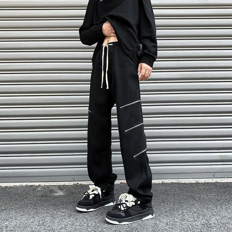 Casual baggy pants Elastic waist Zipper pocket unisex  pants Wide pants Men's clothing  New in 2024