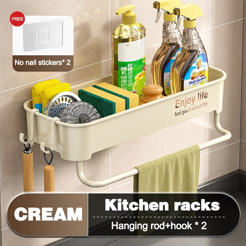 

1PC Storage Suspended Kitchen Sink Drainer Wall Mounted Floating Shelf Household Seasoning Rack Storage And Kitchen Organization