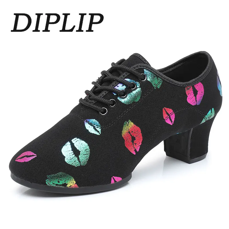 Diplip Ballsaal Tanzen Schuhe Bunte Lippen Muster Spitze-Up Tango Dance Schuhe Morder Tanz Schuhe Latin Dance Schuhe für frauen