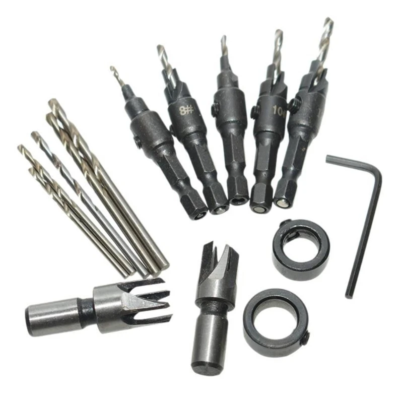 

2024 New 15Piece Woodworking Drill Bit Set With Countersink, Hexagonal Wrench, and Twist Drills Fit for DIYer Carpentry