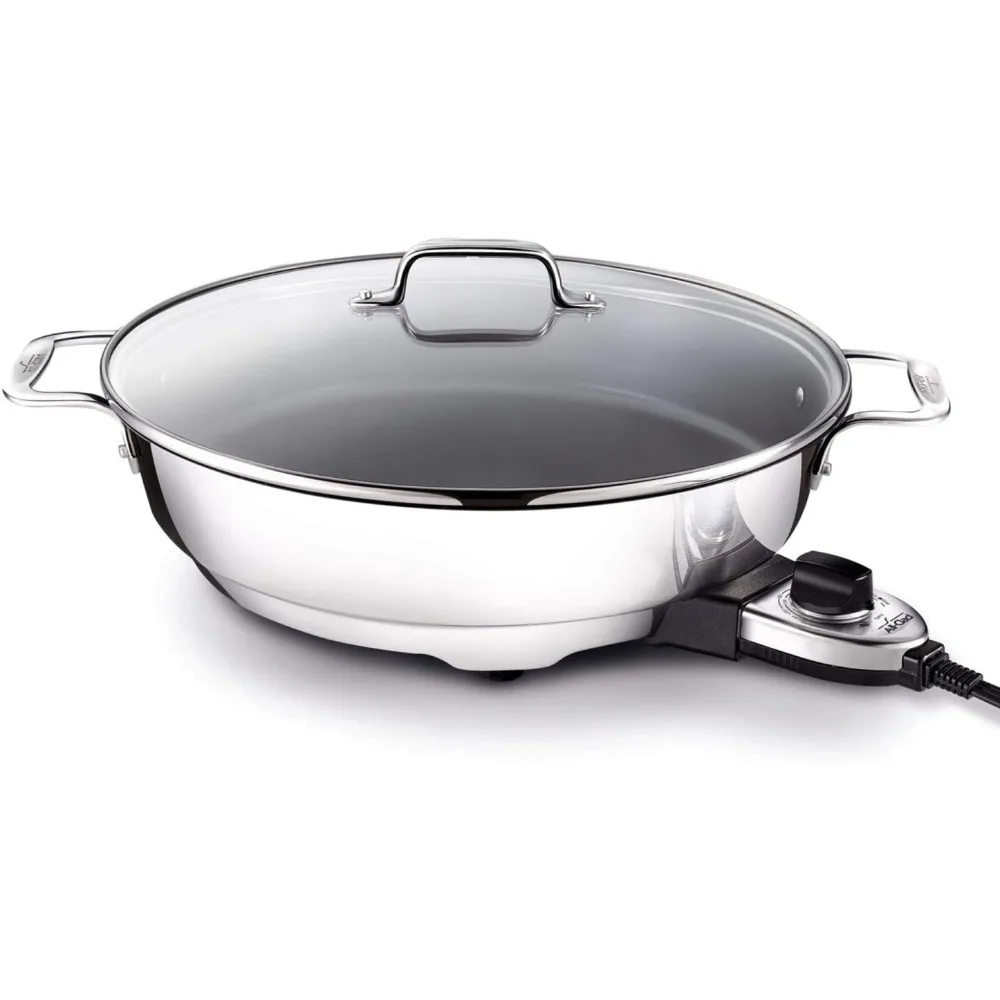 

Electrics Stainless Steel and Nonstick Surface Skillet 7 Quart 1800 Watts Temp Control, Cookware, Pots and Pans, Oven