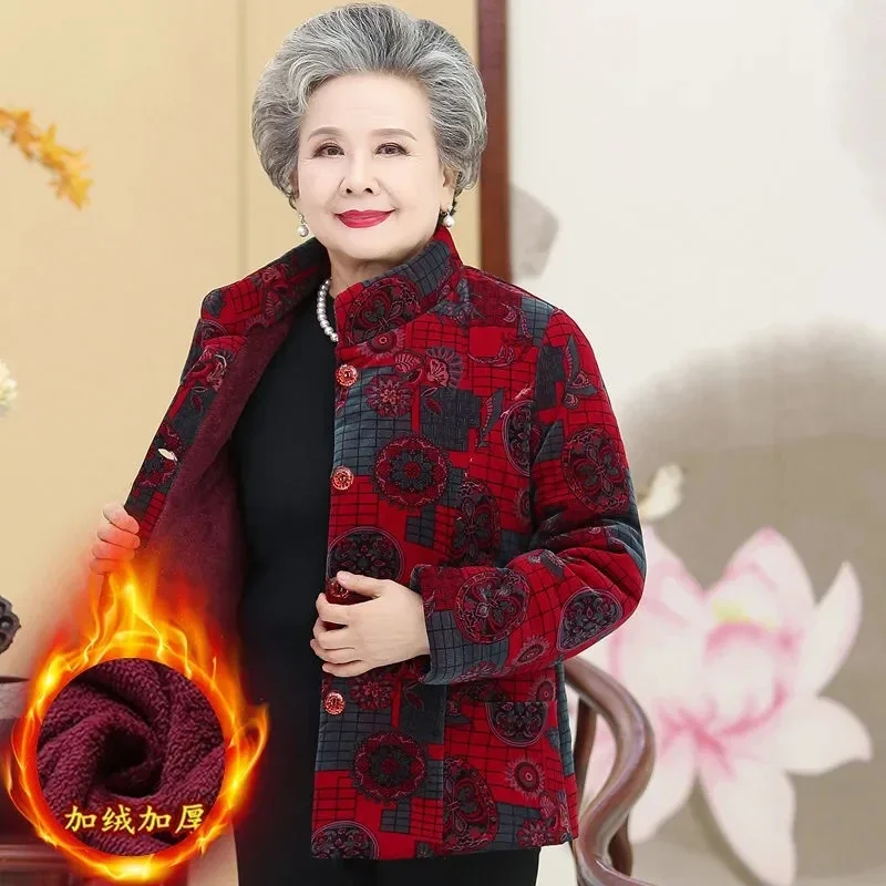 Winter Cotton-Padded Jacket Women's New Thick Velvet Warm Coat Middle Aged Mother Parkas Female Outerwear Women Basic Coats2025