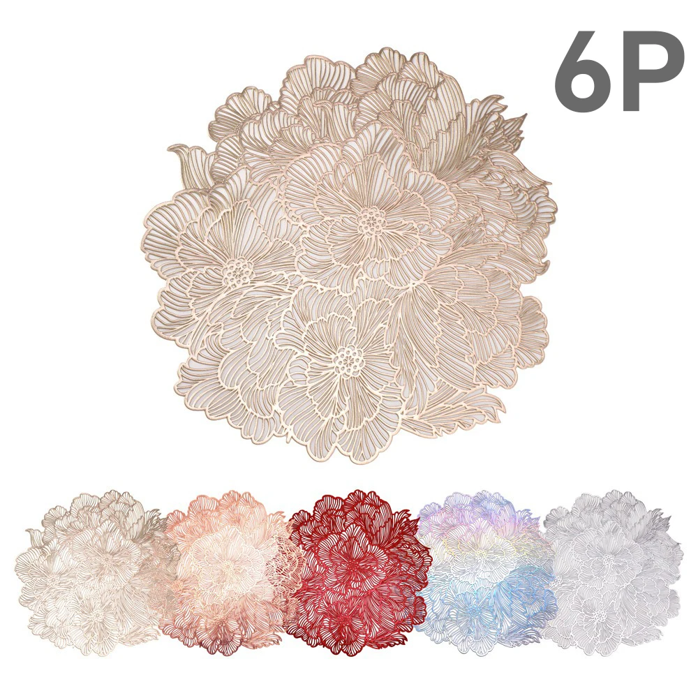 6P Moonflower anti-scalding pads stamping placemats plus bottom non-slip hot stamping coasters flower case creative decoration