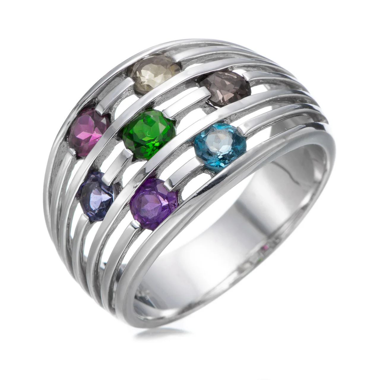 

GESIDE Chrome diopside,Citrine,Rhodolite,Amethyst,Iolite,Garnet,Topaz Rhodium Over Sterling Silver Ring