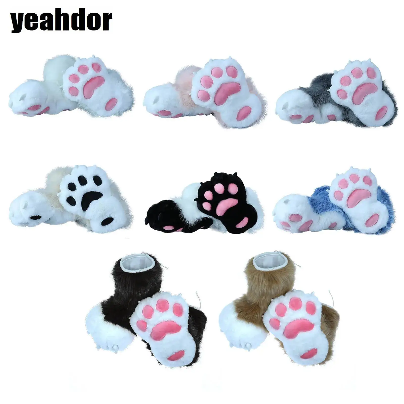 Unisex Cute Funny Cat Shoes Artificial Plush Fuzzy Handmade Animal Shoes Claw Socks Costume Accessories Props for Cosplay