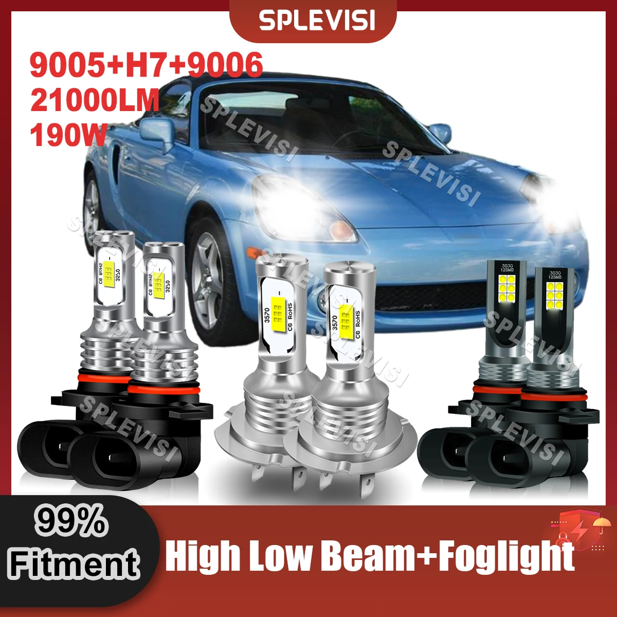 

SPLEVISI LED Headlight High Beam 9005 Low Beam H7 Foglight 9006 Kit 21000LM For Toyota MR2 Spyder 2003 2004 2005 2006 Car Lamp