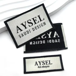 Luxury Custom Woven Labels for Clothing Cut and Fold Textured Damask Embroidery Label Woven Neck Tags Sew on Collar