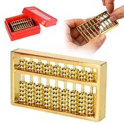 1.5in Mini Brass Abacus 9 Gears Chinese Math Calculating Tool For Kids Adult Collection Home Office Desktop Decoration