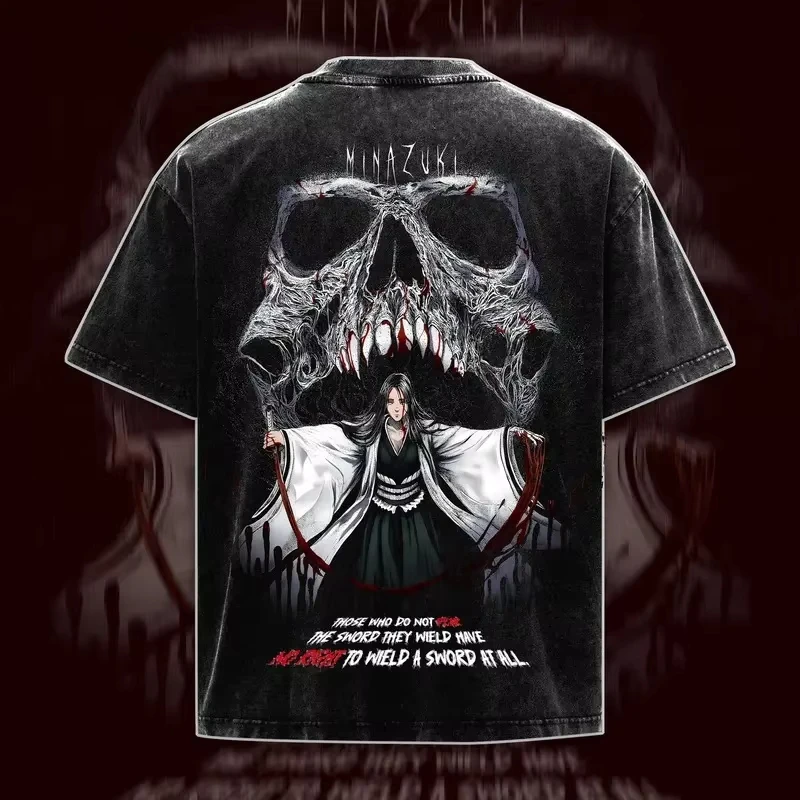BLEACH Unohana Retsu Graphic Washed Cotton T‑shirt Unisex Anime Vintage Oversized Short Sleeve Streetwear Casual Tops