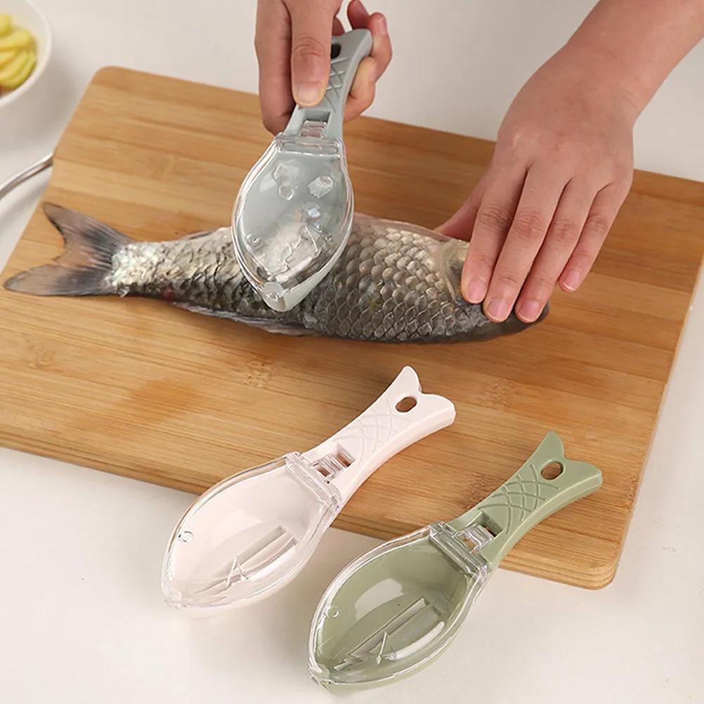 2Pcs Fish Scale Scraper Ergonomic Handle with Cover Prevents Scale Scatter Bottom Raised Design Dishwasher Safe Hanging Hole