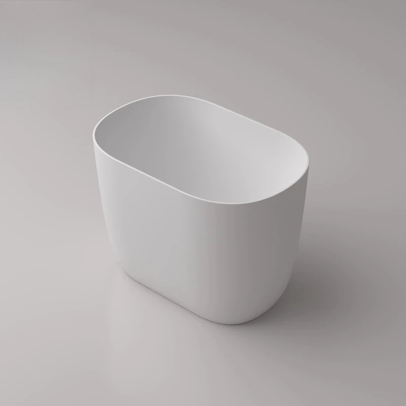 

Qimei Stone Corian Polymer Artificial Stone Deep Foam Mini Household Seated Oval Bathtub