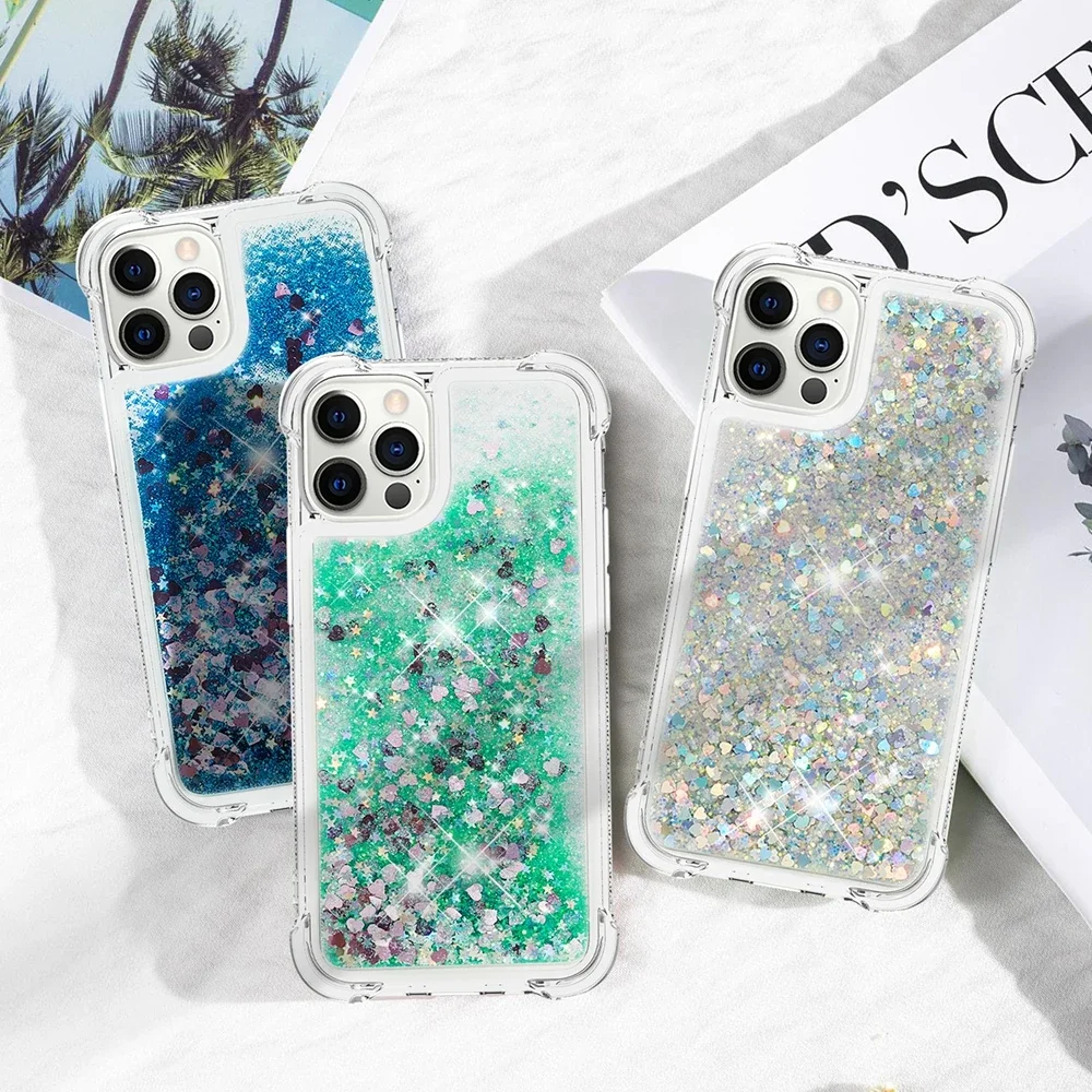 Glitter Case for Samsung Galaxy A13 A23 A33 A53 A73 A12 A22 A32 A52S M13 Cases Clear Bright Dynamic Liquid Quicksand Phone Cover