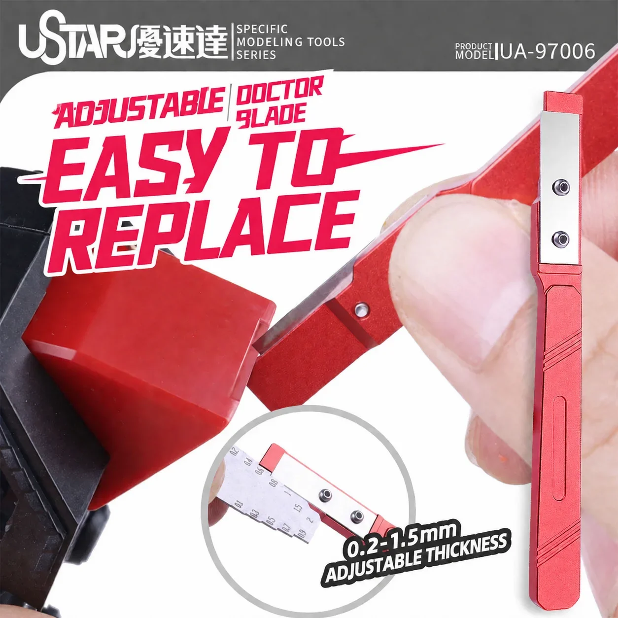 Ustar UA‑97006 Adjustable Step Scraper 0.2‑1.5mm Model Chisel for Seam Line Removal Plastic Model Building Hobby DIY Tool