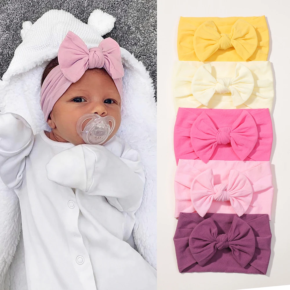 

5Pcs/Set 3.5inch Bowknot Headband for Baby Girls Bright Nylon Solid Color Casual Headties Soft and Non Damaging Headdress Gifts