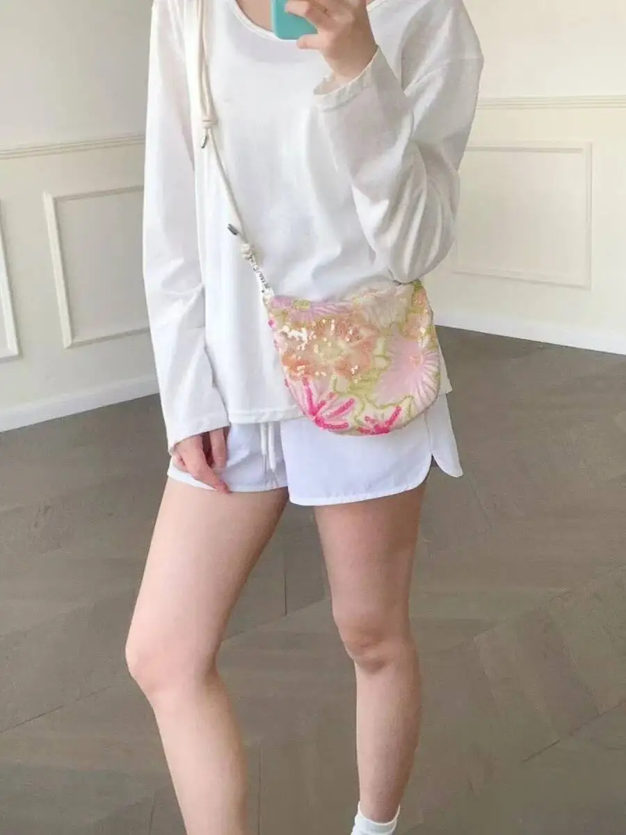 Bloom Fairy Core Aesthetic Y2k Hand Bag Women Flower Embroidered Handle Chic Casual Crossbody Bags Ladies Versatile Handbag