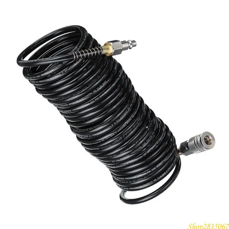 Compressed Air Hose with Quick Coupling Connection Flexible Polyurethane Recoil Air Hose 5m Length Stable for Air Tool 831F