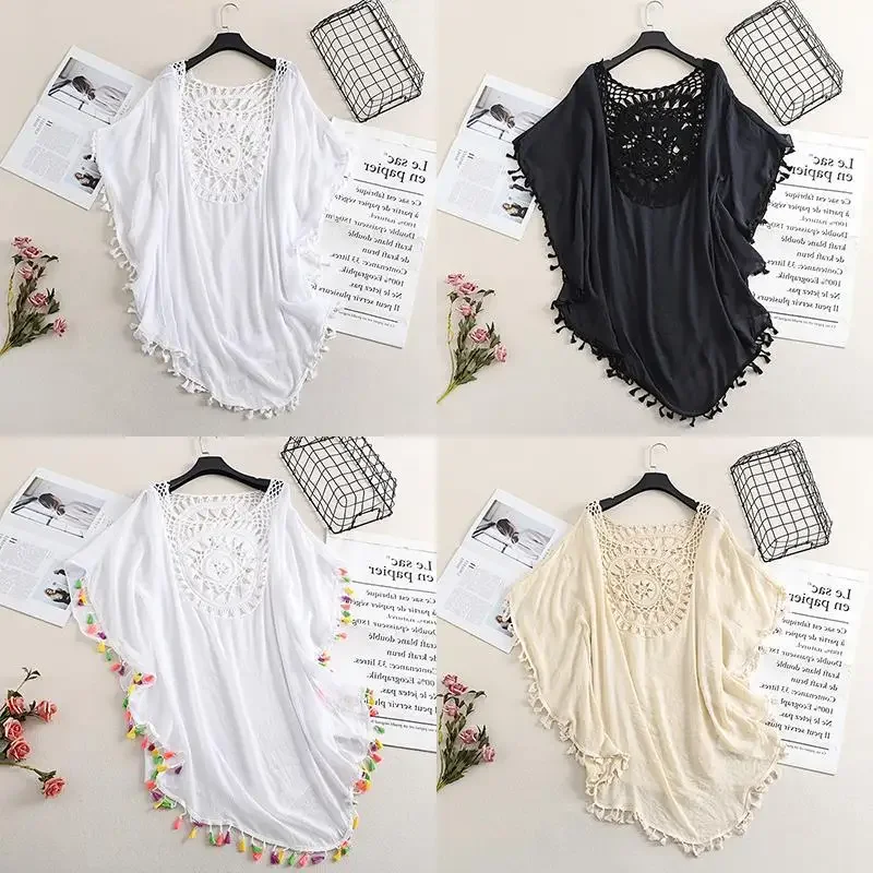 Spalle scoperte Allacciate Vestibilità ampia con frange oversize con un top copricostume da spiaggia in stile Instagram