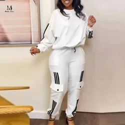 Fashion Women Two Piece Tracksuit Stripe Comfy Sport Jogger Clothes Autumn Winter Loungewear Plus Size 2 Piece Pants Set