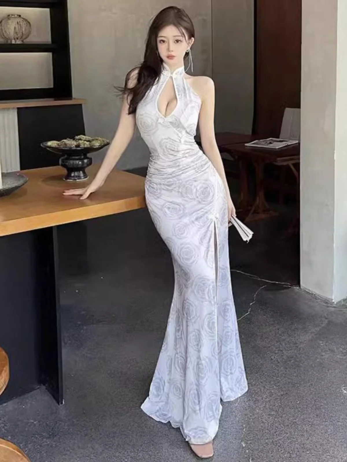 plus maat 300-poos sexy split lange qipao dr hangende neline avondjurk ele plus size dames faionable lente su...