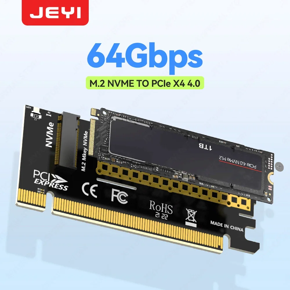 

JEYI M.2 NVME to PCIe 4.0 x16 Adapter, M.2 NVMe SSD to PCI-e 4.0 Expansion Card, Supports 2280/60/42/30 Solid State Drives