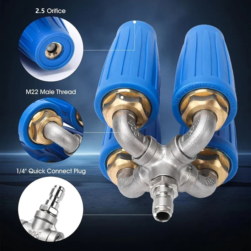 

4-In-1 Turbo Nozzle Pressure Washer, 360° Rotating Turbo Nozzle With 1/4Inch Quick Connector, 2.5 Orifice,4000 PSI Ma