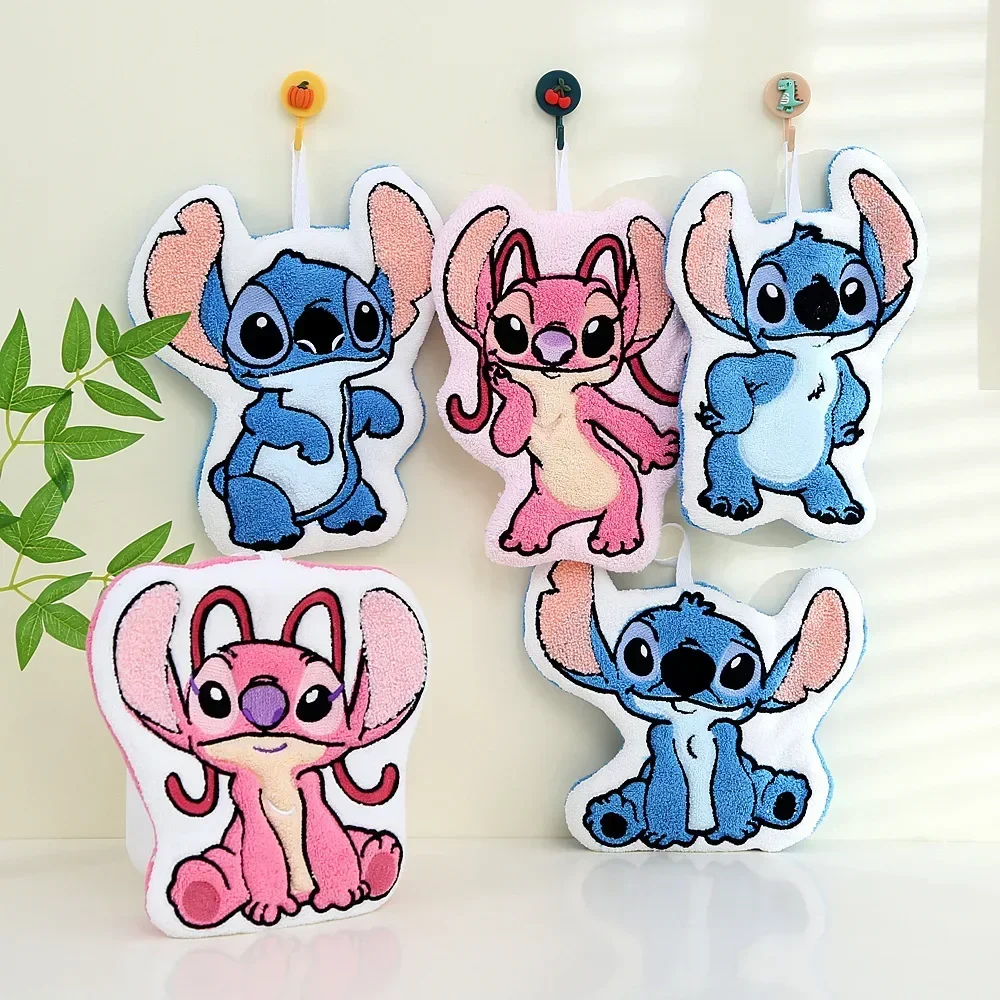 Disney Stitch Angel hand towel, cartoon hanging bathroom kitchen hand towel, multifunctional absorbent cleaning handkerchief