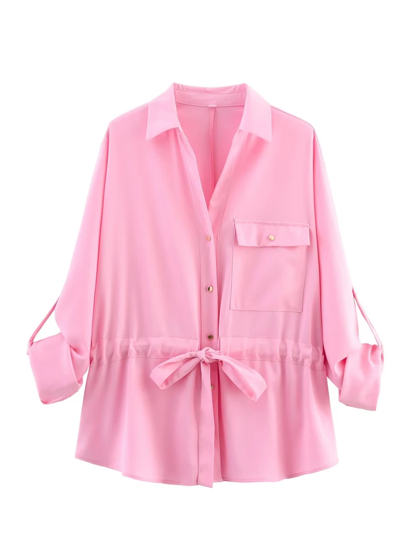 Conjunto de camisa y pantalones de manga larga con cuello de solapa para mujer, traje de pantalón informal sencillo y cómodo