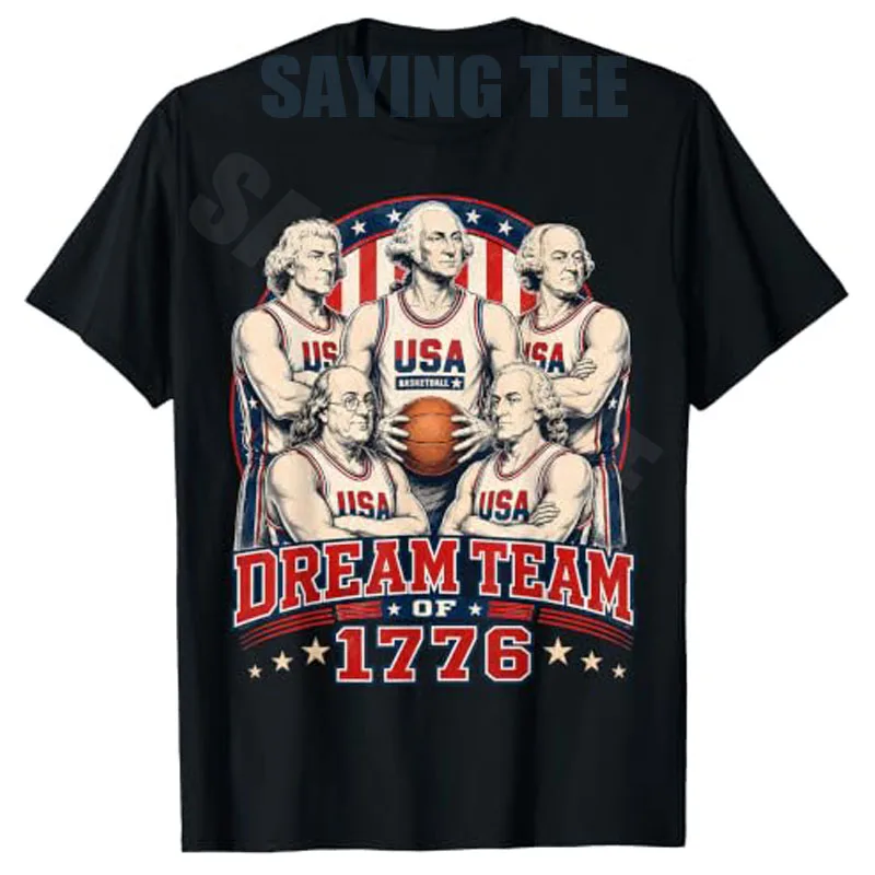 Dream Team of 1776 America 4th of July Independence Team T-Shirt Y2k George Washington USA Basketball Team Graphic Herrenbekleidung – Detail 5