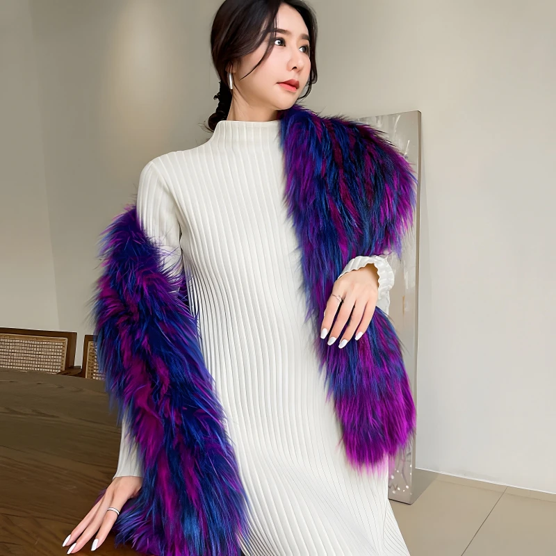 New Design Fox Fur Scarf Tassel Women Winter Warm Multicolour Knitted Fur Scarves Shawl Real Fur Muffler Long