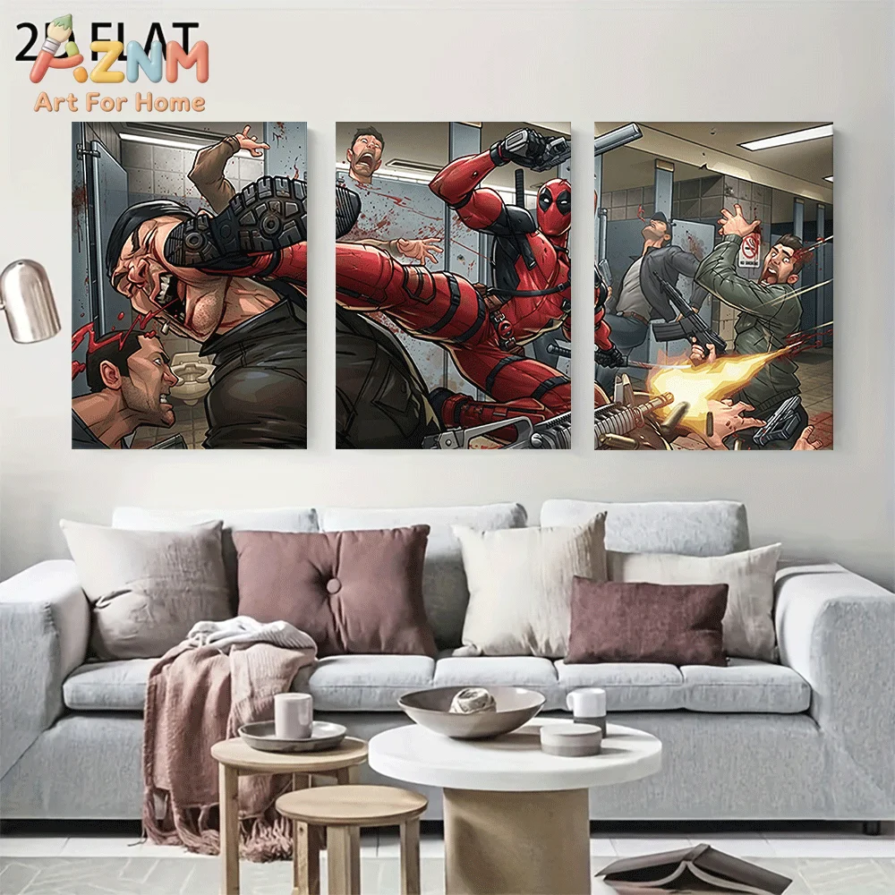 AZNM Deadpool Comic Fight Scene Canvas Wall Art Frameless Poster Cool Superhero Action Print Home Decor for Boys Bedroom Game Ro