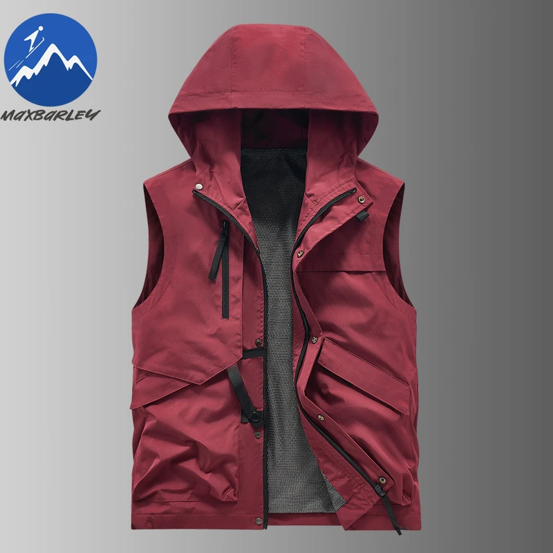 Maxbarley New Men Vest Fashion Hood Outdoor Photography Windproof Gilet Casual Multi Pocket Lightweight Autumn Sleeveless Vests - Image 2