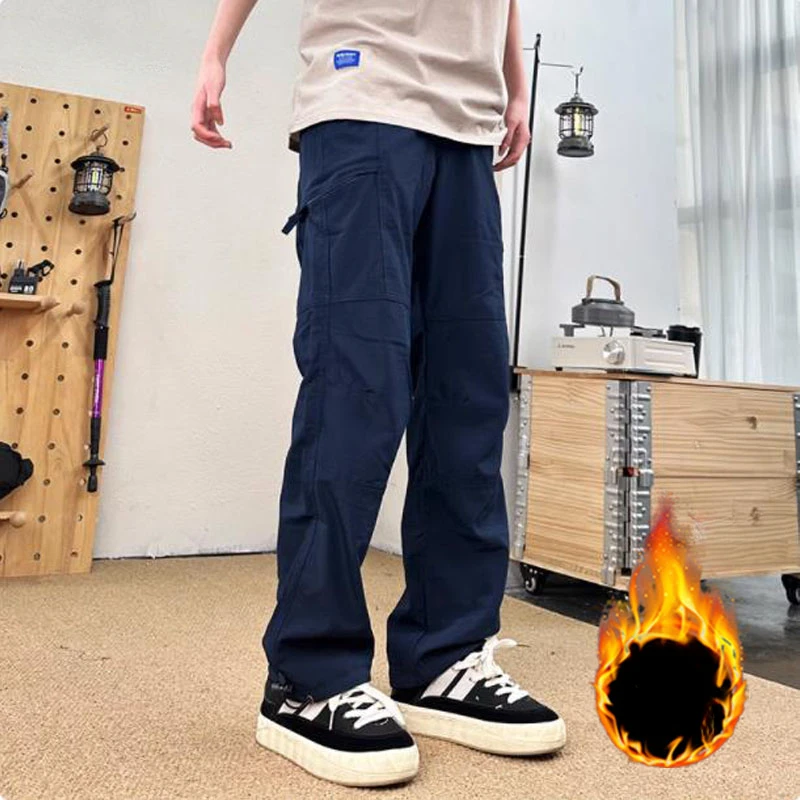 Men's Outdoor Fleece Lined Cargo Pants Winter Windproof Thick Softshell Trousers Warm Hiking Mountaineering Work Pants view 5