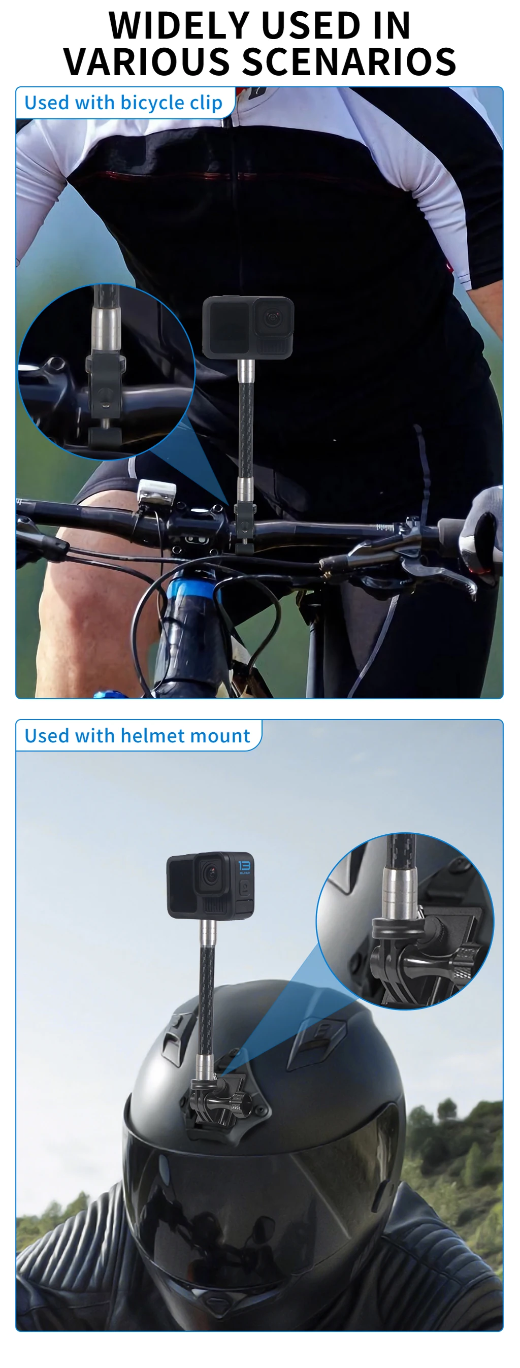 12mm Carbon Fiber Verlängern Pol Verlängerung Arm 1/4 Selfie Stick Unsichtbare Stange für Gopro DJI Insta360 Action Kamera Helm FOV montieren – Detail 5