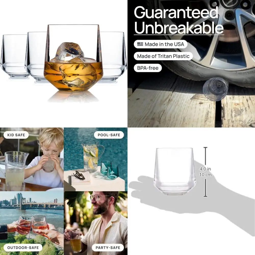 

Многоразовые пластиковые бокалы для вина без ножек из тритана на 12 унций, набор из 4–50% переработанного содержания, можно мыть в посудомоечной машине, небьющиеся для экологически чистых людей