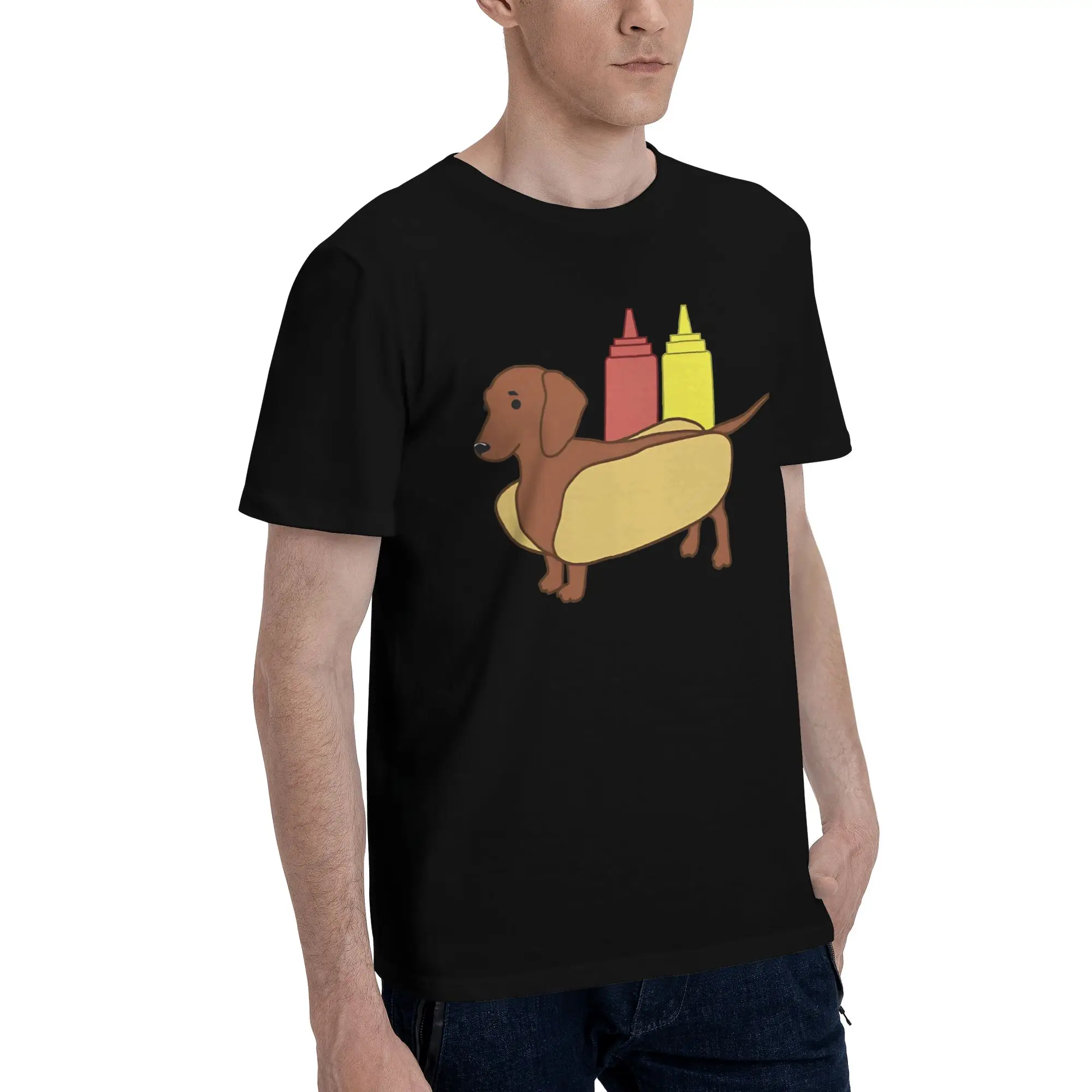Weenie Dog Brown Dachshund  Men T Shirt Hot Dog Cool Tee Shirt Short Sleeve Round Neck Pure Cotton Adult Tops T-Shirt