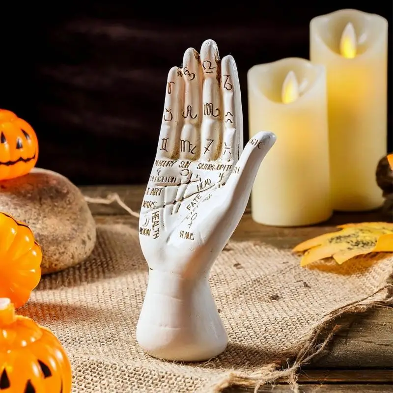 F19B Palmistry Hand Palms with Lines and Symbols Figurine Decors Witchcraft Spiritual